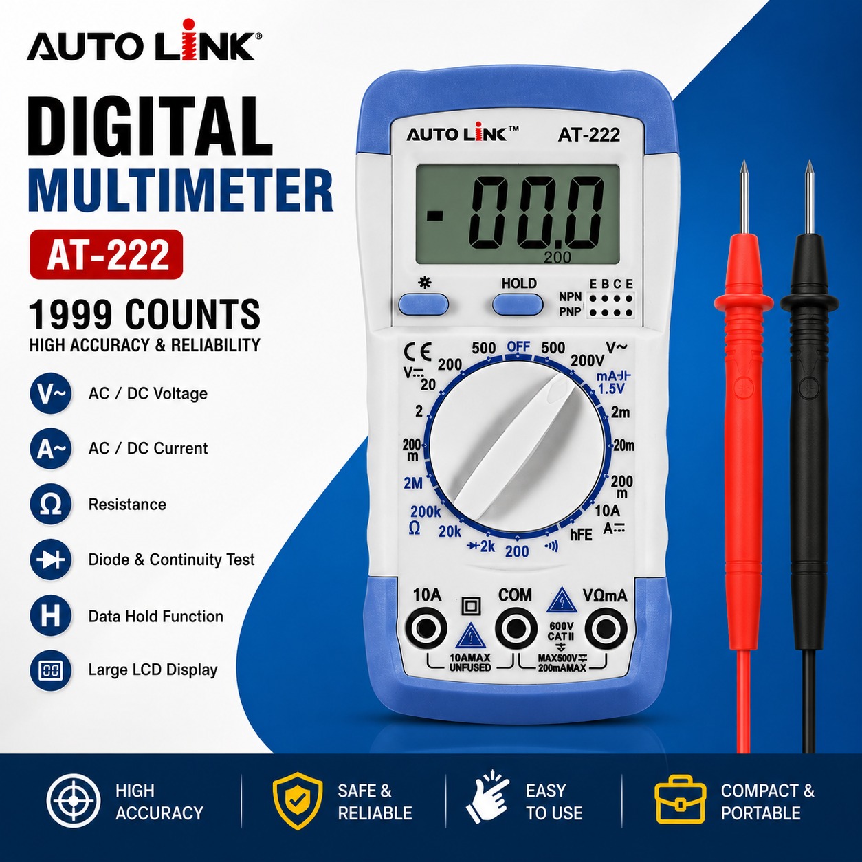 WhatsApp Image 2026-06-30 at 1.42.56 PM AUTO LINK AT-222 1999 Counts Digital Multimeter - Image 1