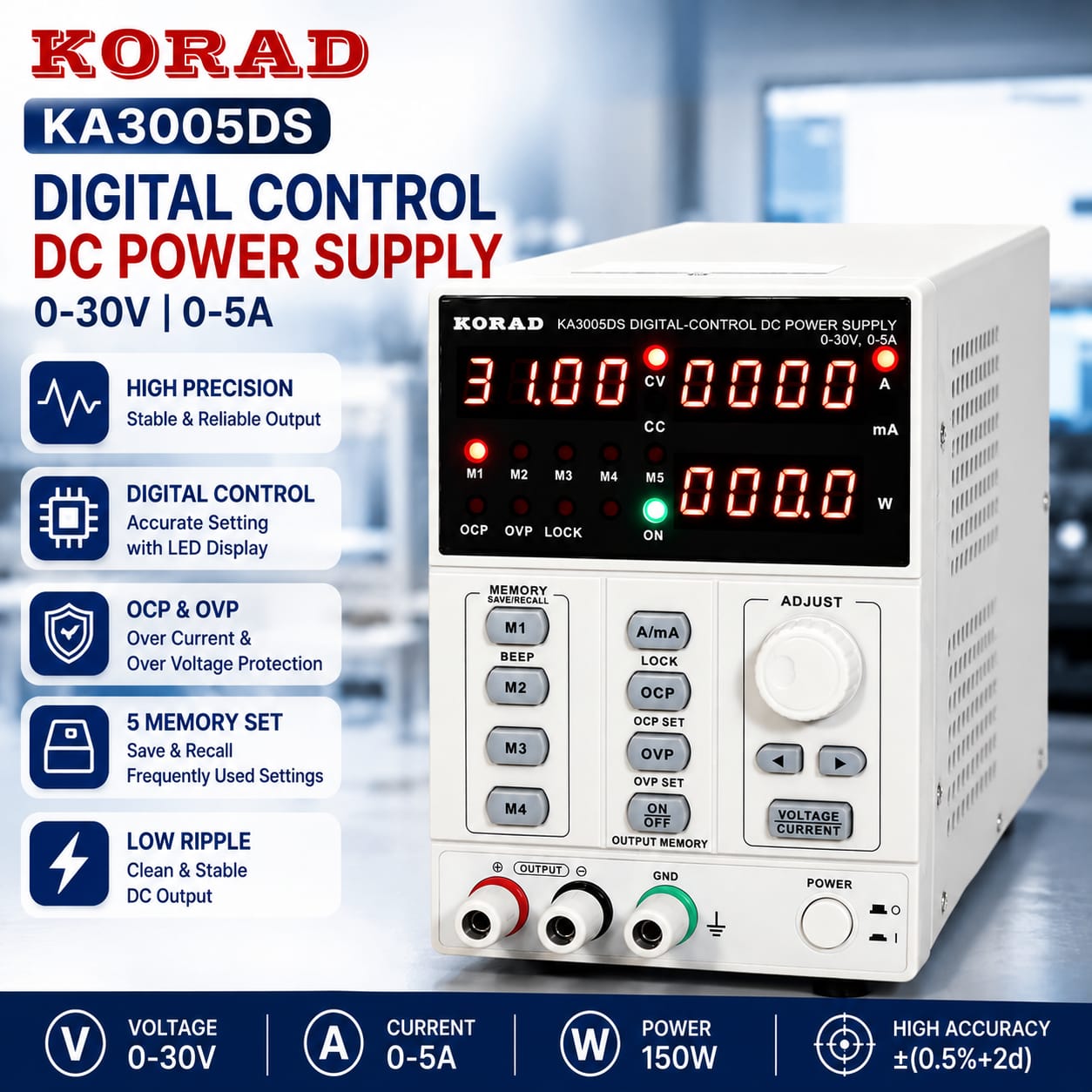 WhatsApp Image 2026-07-16 at 2.07.37 PM KORAD KA3005DS Digital Control DC Power Supply (0–30V, 0–5A) - Image 1